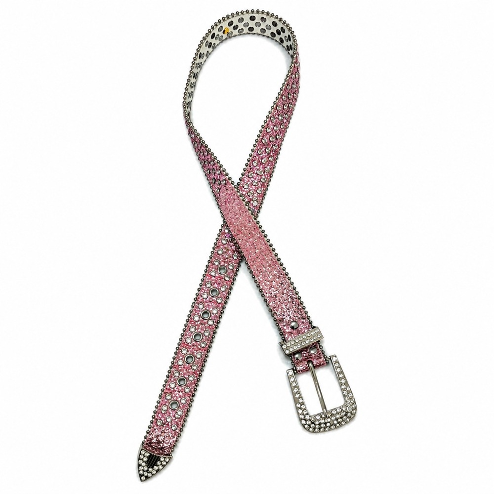 Vintage Y2K Bling Belt Women's Pink Glitter Rhinestone Western Buckle Festival